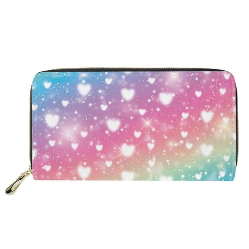 JOAIFO Womens Wallet Rainbow Love Heart Print Long Clutch Large Capacity Purse Billfold Wallet Valentine's Day Theme PU Leather Clutch Bag
