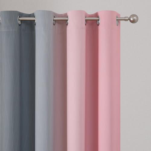 Estelar Textiler Ombre Grey and Pink Blackout Curtains 72 Inch Length 2 Panels, Full Room Darkening Blackout Curtains for Bedroom, Grommet Thermal Insulated Gradient Drapes for Kids Room, 52x72 Inch