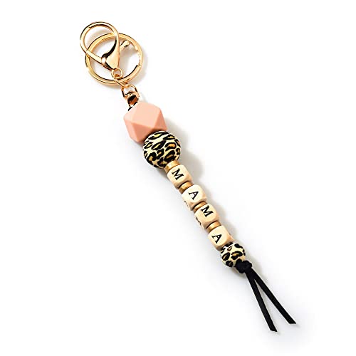 Image of Lantintop Leopard Print Silicone Bead Keychain Fashion Bag Pendant MAMA Keychain Gift for Mom, Sister,Auntie