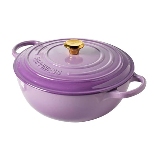 Olla Esmaltada Para Cocinar, Olla Esmaltada Multifuncional Resistente Y De Gran Capacidad, Antiadherente Fundido Y Curado Con Tapa Asas Dobles, Para Asar, Estofar, Guisar Inducción(Viola)