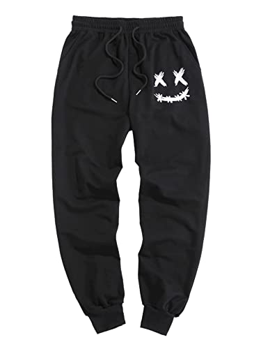 ZAFUL Men's Sweatpants Tapered Gym Running Workout Pants Cartoon Face Print Athletic Drawstring Joggers with Pockets
