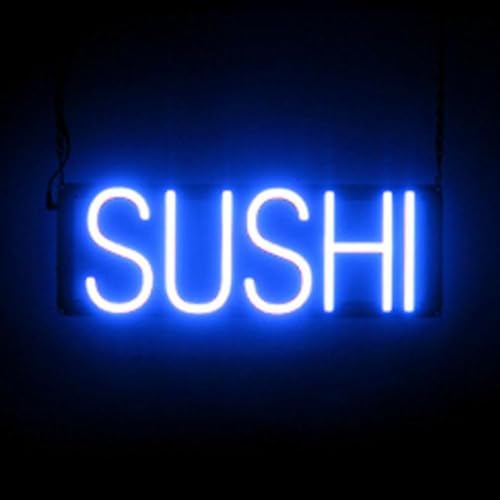 Image of SpellBrite LED Neon SUSHI Sign for Business - Blue, 18 inch x 6 inch | Ultra-Bright Click-Together Signage for Restaurants, with Visibility from 500 Feet - 8 Animations, 6 Brightness Settings
