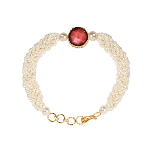 Image of I Jewels Designer Kundan Pearl beaded Bhaiya Bhabhi Lumba Rakhi Bracelet Combo Set With Roli Chawal & Rakshabandhan Greeting Card