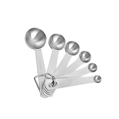Stainless Steel Measuring Spoons Set of 6 Piece, Stackable Teaspoon and Tablespoon for Measuring Dry and Liquid Ingredients of Cooking Baking (Round)