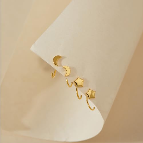 Image of CHIC & ARTSY 925 Sterling Silver Half Hoop Earrings for Women, Small Huggie Hoops Set with Ball Bar Star Moon Cross & Pearl, Lightweight Comfort Fit Everyday & Sleep Earrings