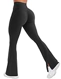 VOYJOY Womens Split Hem Legging Workout High Waist Mini Flared Leggings Casual Workout Gym Yoga Pants Black