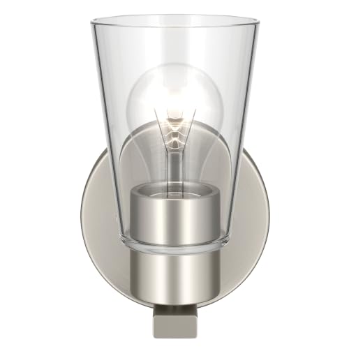 Image of Kichler Stamos 8 inch 1-Light Soft Modern Wall Sconce with Clear Glass in Brushed Nickel, (8 inch H x 5 inch W), 52437NICLR