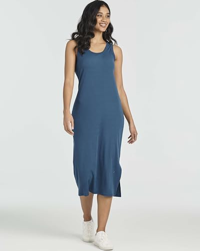 Image of Real Essentials 3 Pack: Women's Ribbed Knit Sleeveless Crew Neck Tank Casual Midi Shift Dress with Slit