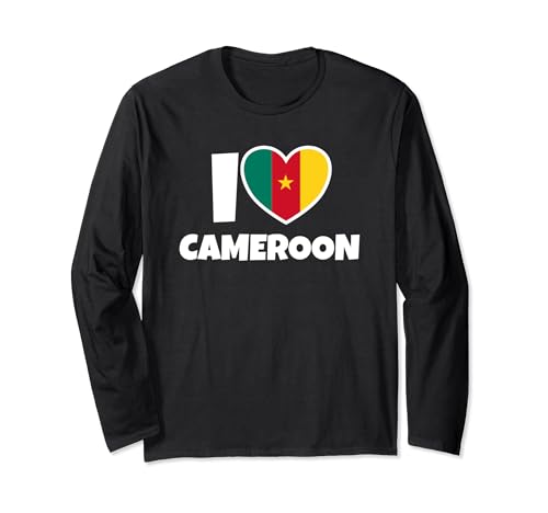 I Love Cameroon con bandera y corazón Manga Larga