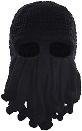 Dasior Tentacle Octopus Cthulhu Knit Beanie Hat Windproof Beard Ski Mask Black