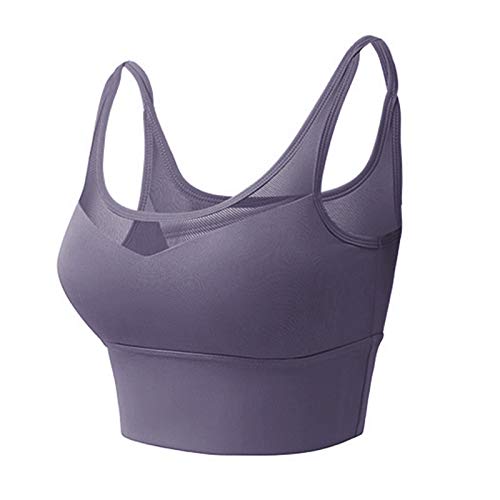 Ajcoflt Sutiã esportivo feminino push-up à prova de choque acolchoado corta-tops com costura regata