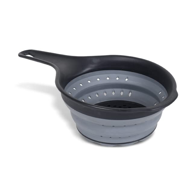 SECEN London - Collapsible Silicone Colander with Handle Food Strainer Basket, Space-Saving Kitchen Strainers, BPA Free ＆ Dishwasher Safe, for Pasta, Vegetables, Fruits (Black&Grey)
