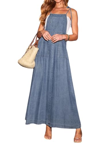 chouyatou Women's 2025 Summer Spaghetti Strap Maxi Long Denim Dress