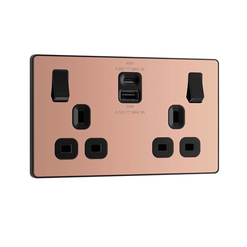 Prise murale double interrupteur ports USB type A et C 45W 13A - 2