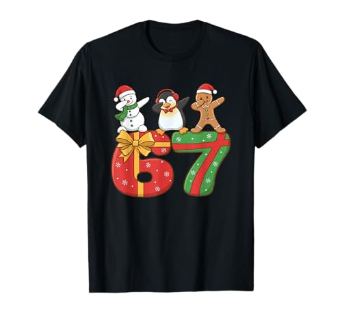 67 Christmas Dabbing Snowman Penguin Gingerbread 6 7 Meme T-Shirt