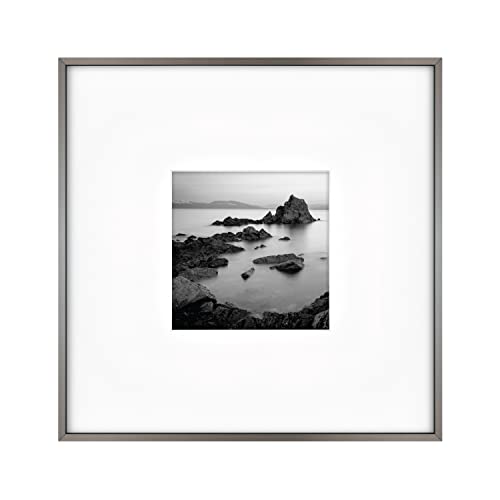 Image of MCS Master & Co. Foundry Metal Gallery Wall Frame, Dark Silver, 18x18 Inch Matted to 8x8 Inch