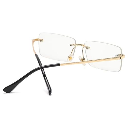 Image of Dervin UV Protected Retro Rectangular Rimless Sunglasses with Spring Hinges for Men and Women