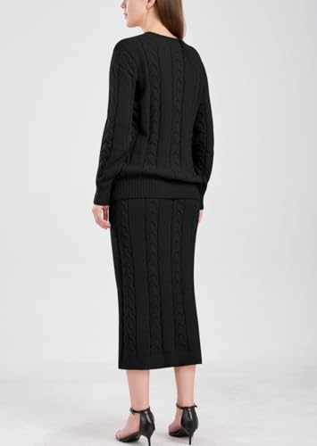 Image of chouyatou Women Winter Casual Chunky Cable Knit Long Pencil Skirt 2 Piece Outfit Oversized Pullover Sweater Sets
