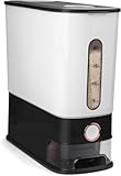 Komzon Dispensador de arroz de 25 libras, contenedor de almacenamiento de arroz con taza medidora, cubo dispensador de cereales sellado sin BPA con escala de tiempo para organización de despensa de