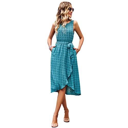 Robe sans manches jacquard contre la chaleur rester chic en bleu