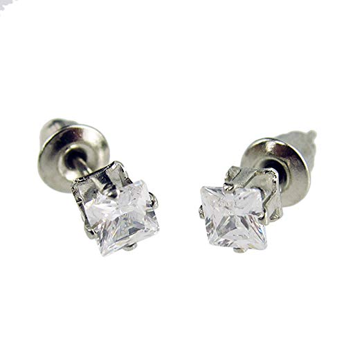 Boucles d'oreilles Homme Argent Cristiano Ronaldo acier diamant CZ Carré 6 mm argenté Cover