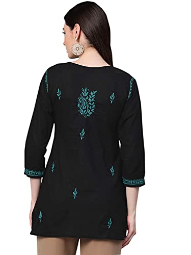 Image of Ada Women's Cotton Regular Fit Tunic Hand Embroidered Lucknow Chikankari Short Top Kurti A100554