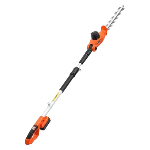 VEVOR Cortasetos Eléctrico Telescópico, Cortasetos a Batería sin Cable, Pértiga Extensible 187,5-238,5 cm, Cabezal Pivotante, Cuchillas de Doble Acción, Correa de Hombro, para Arbustos Setos Plantas
