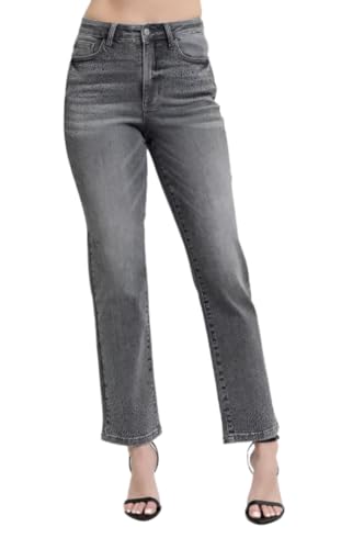 Judy Blue Gray High Rise Rhinestone Straight Jeans