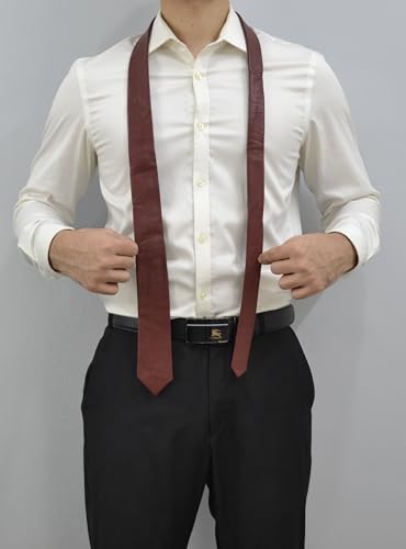 Image of Mens Lamb Leather Necktie - Skinny Solid Casual Business Wear Narrow Leather Slim Tie- Neckties for Party Wedding Gift