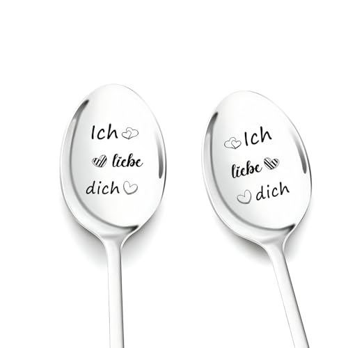 Geschenke für Freundin zum Geburtstag 2 Stück Kaffeelöffel mit Gravur - Ich Liebe Dich Liebeslöffel Kleine Geschenk für Frauen Männer Paare zum...