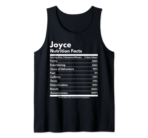 Joyce Información Nutricional Regalo Divertido Nombre Personalizado Joyce Camiseta sin Mangas