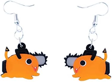 Orange Chainsaw Dog Anime Earrings Drop Cute Earrings for Women Accessory