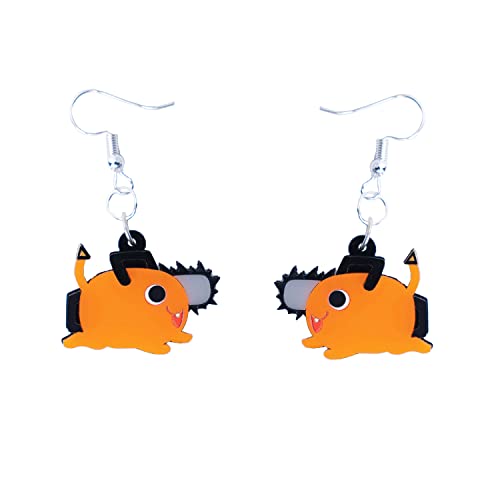 Orange Chainsaw Dog Anime Earrings Drop Cute Earrings For Women Accessory #TOP2