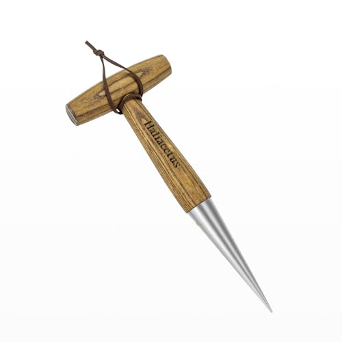 Haliaeetus Dibber Garden Tool, Stamped Stainless Steel Tip Seed Dibber, Smooth Splinter-Free T-Shape Wood Handle Dibbler with Comfortable Grip, 11'' Dibber for Planting Seed and Transplantin...