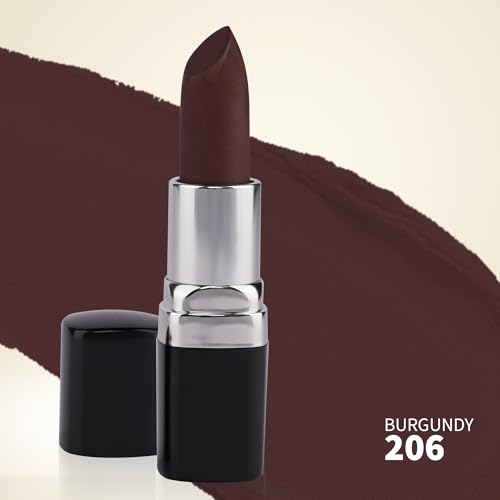 Image of Barva Natural & Moisturising Lipstick 4.3g (Burgundy 206) | With Pure Ghee & Kokum Butter | Creamy Hydrating Finish | Mineral Colour | Long Lasting Deep Burgundy Lipstick