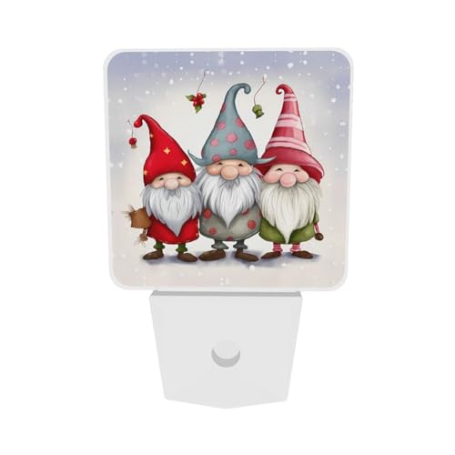 Image of Gnomes Christmas LED Plug-in Night Light 2-Pack, Auto Sensor Retro Postcard Nightlights Set of 2 for Bedroom Bathroom Hallway