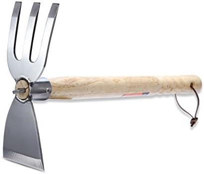 Carrolner Multipurpose Garden Hand Tools 15 Inch Gardening Cultivator Weeding Hoe with 3 Prongs Forks for Seeding Soil Turning Gardening