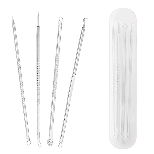 Kit de herramientas de extracción de puntos negros, 4 piezas profesionales de acero inoxidable, extractor de espinillas y comedones para cuidado facial, con estuche