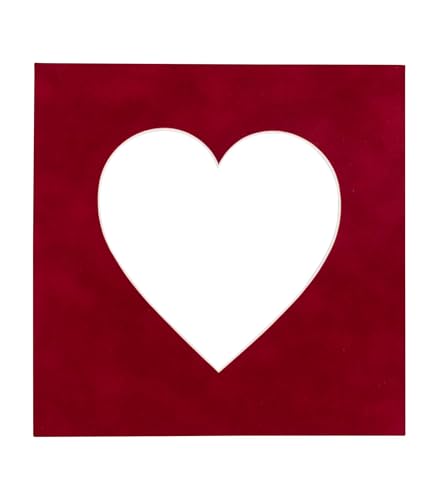 13x13 Mat Bevel Cut for 9x9 Photos - Precut Bright Red Suede Heart Shaped Photo Mat Board Opening - Acid Free Matte to Protect Your Pictures - Bevel Cut for Family Photos, Pack of 1 Matboard Show Kit