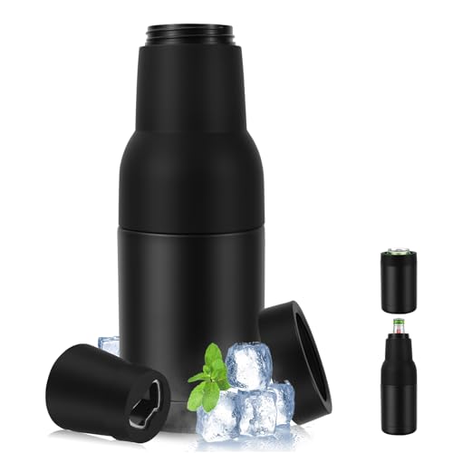 Dbgogo 12 oz Can Cooler Beer Bottle Holder with Beer Opener, Vacuum Insulated Double Walled Stainless Slim Can Beer Bottler Insulator Holder -Midnight Black