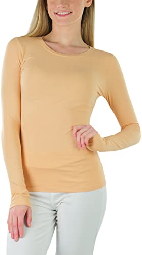 ToBeInStyle Junior Women's Slim Fit Long Sleeve Crew Neck Top - Golden Peach - Medium