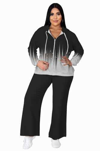 Women's Plus Size Two Piece Outfits Sweatsuits Sets Long Sleeve Full Zipper Hoodies Wide Leg Pants Tracksuit Sets