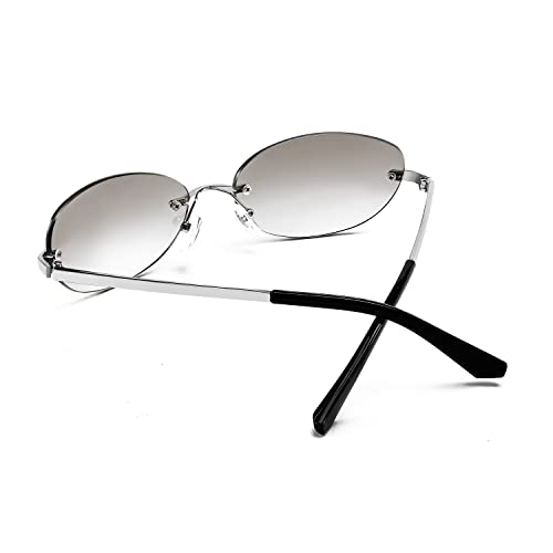 FEISEDY Trendy Rimless Oval Sunglasses for Women Men Retro 90s Eyewear Frame Y2K Glasses B23933