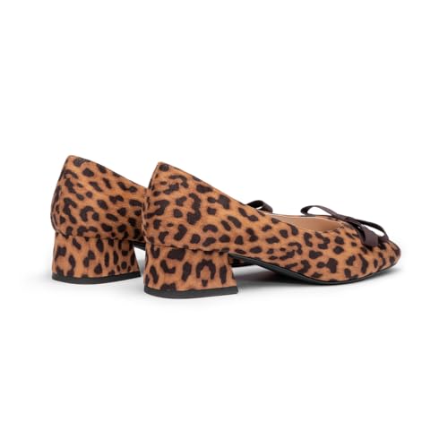 Image of C.Paravano Women's Pumps | Luxury Leather Pumps | 1.5 Inch Chunky Block Heel & Square Toe | Fabric Bow
