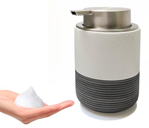 ハンドソープボトル、洗顔料ボトル、Gugrida 400ml ソープディスペンサー、泡、手動、押しタイプ、ポンプ式、手洗い、セラミック、磁器、陶器、広口、詰め替え、ハンドソープ用、食器用洗剤、和風デザイン (ホワイト)