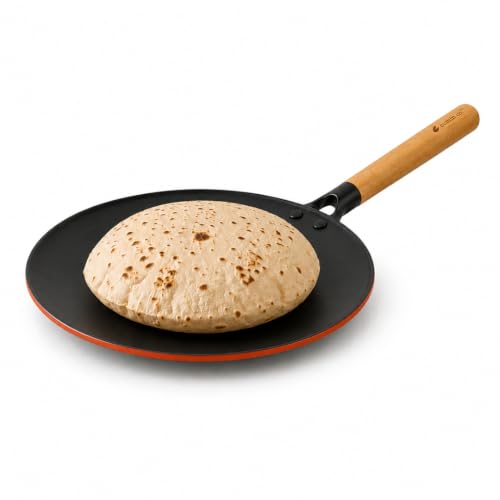 Image of CUMIN CO. Enamel Cast Iron Roti Tawa LITE | 26 cm | 5 Years Warranty | Non Toxic Non Stick Tawa for Roti /Chapati | Chemical Free Coating | No Seasoning Needed | Kulhad (Rust)