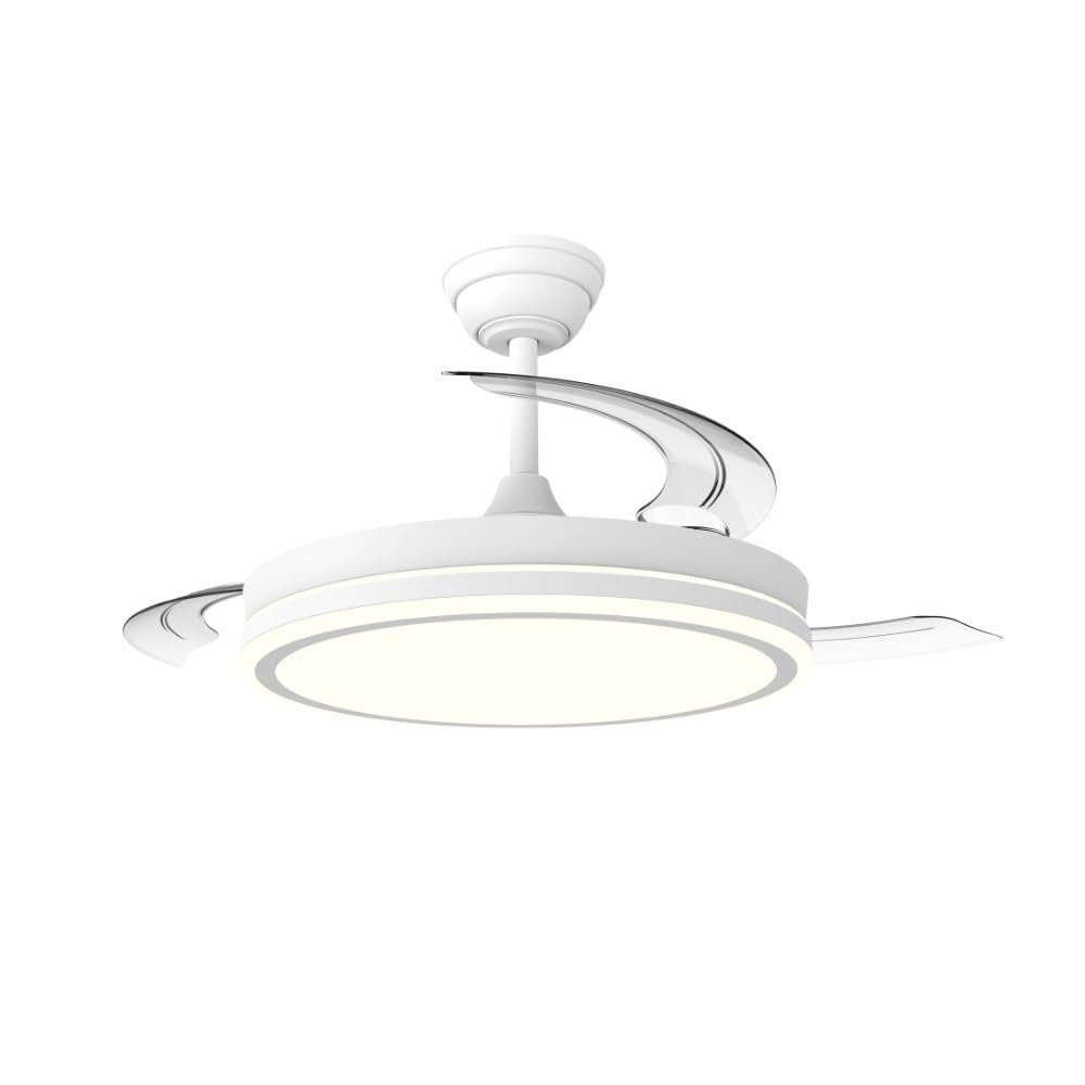 Ventilatore LED pale pieghevoli Miso Evo bianco 72 W con memoria di accensione, APP, telecomando CCT 3000-4000-6000 K, dimmerabile, silenzioso