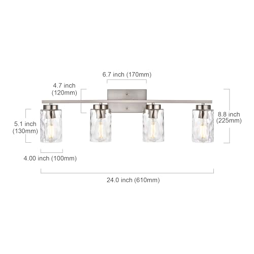 Image of Bathroom Vanity Light Fixtures Modern 4-Light Wall Sconces Brushed Nickel Wall Light Fixture with Clear Hammered Shade Vanity Light for Mirror Kitchen Porch Bedroom Hallway, E26 Base