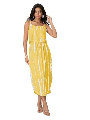 Image of RoseSeek Women's Spaghetti Strap Tie Dye Cami Sun Dress Beach Midi Summer Dresses Resort Wear Vacation Outfits