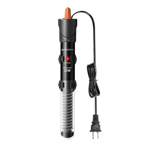 Image of HiTauing Aquarium Heater 25W, Adjustable Knob Fish Tank Heater with 2 Powerful Suction Cups, Submersible Betta /Turtle Tank Heater for Freshwater and Saltwater Tanks